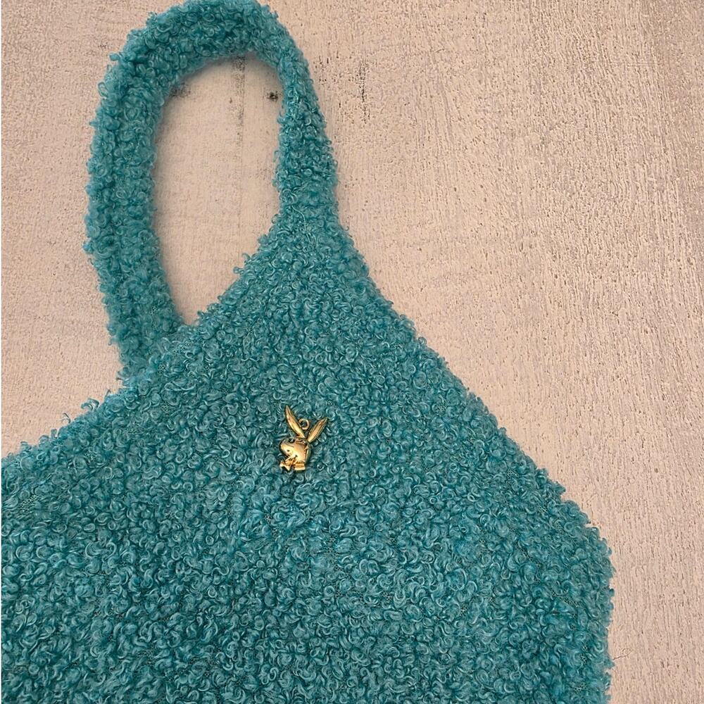 PlayBoy x Yandy Turquoise Fuzzy Top And Bottoms Size S/M - Picture 2 of 4